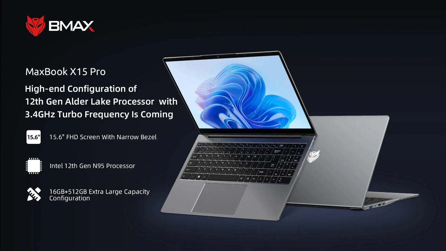 Bmax 15.6"" X15 Pro 16Gb Ram 512Gb Ssd Intel N95 Cpu Windows 11 Notebook 1920*1080 Dual Wifi USB Pc Laptop Ddr4