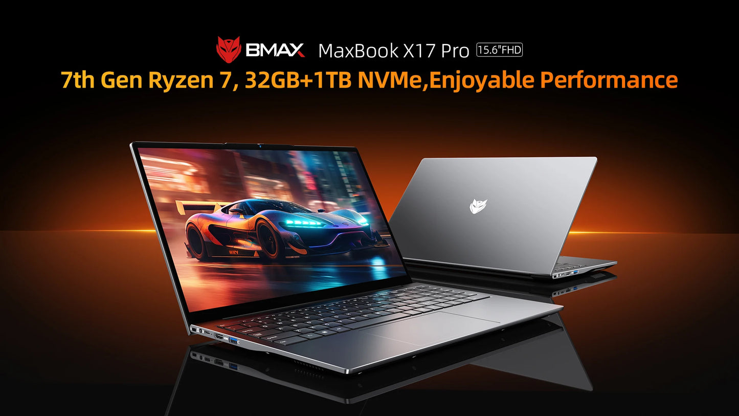 BMAX Laptop X17 Pro 15.6" Full HD 32GB RAM 1TB SSD AMD Ryzen 7 7730U Windows 11 Gaming And Business BT WiFi Type-C Notebook