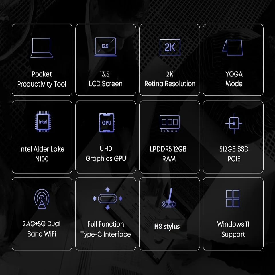 CHUWI FreeBook Laptop Intel N150 Quad Core 16GB LPDDR5 512G SSD Tablet PC 13.5 Inch FHD Touch Screen Windows 11 WIFI6 Desktop