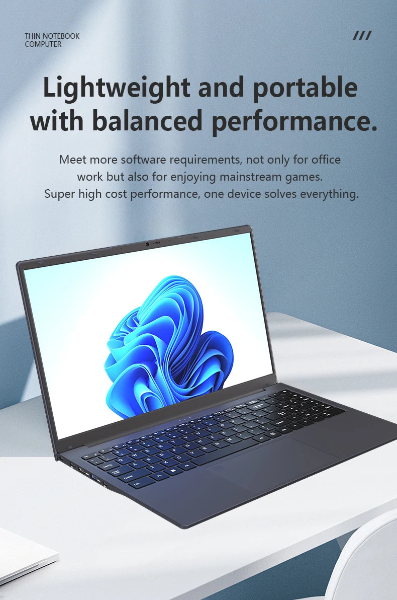 YSJMNPC New AMD Ryzen™ 5 7430U 16 Inch Gaming Laptop IPS Screen 2*DDR4 MAX 64GB 2*SSD 2TB Windows11 Fingerprint Notebook WI-FI