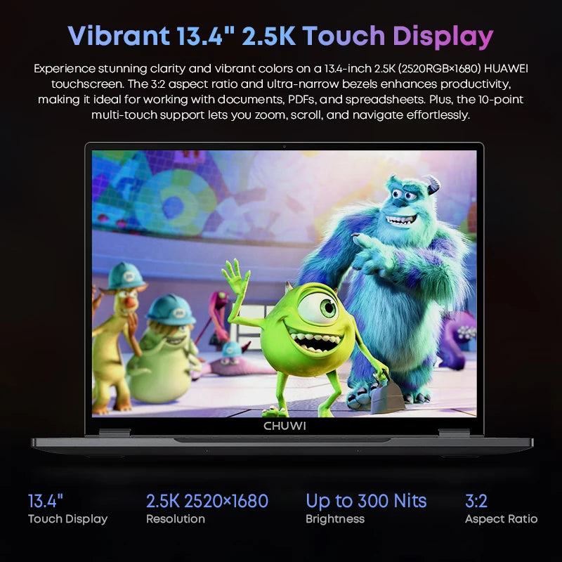 CHUWI FreeBook Laptop Intel N150 Quad Core 16GB LPDDR5 512G SSD Tablet PC 13.5 Inch FHD Touch Screen Windows 11 WIFI6 Desktop