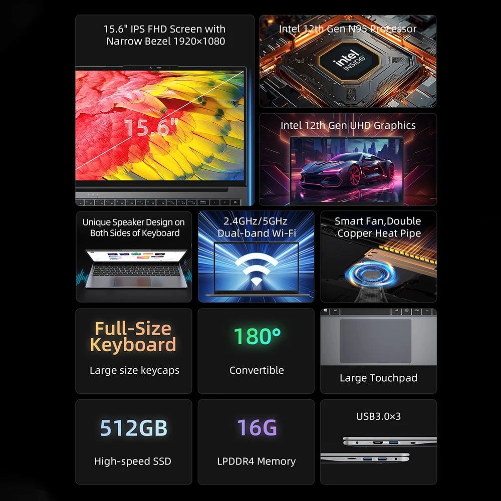 Bmax 15.6"" X15 Pro 16Gb Ram 512Gb Ssd Intel N95 Cpu Windows 11 Notebook 1920*1080 Dual Wifi USB Pc Laptop Ddr4