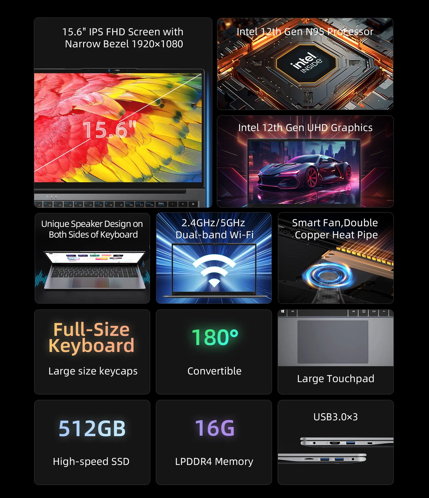 Bmax 15.6"" X15 Pro 16Gb Ram 512Gb Ssd Intel N95 Cpu Windows 11 Notebook 1920*1080 Dual Wifi USB Pc Laptop Ddr4