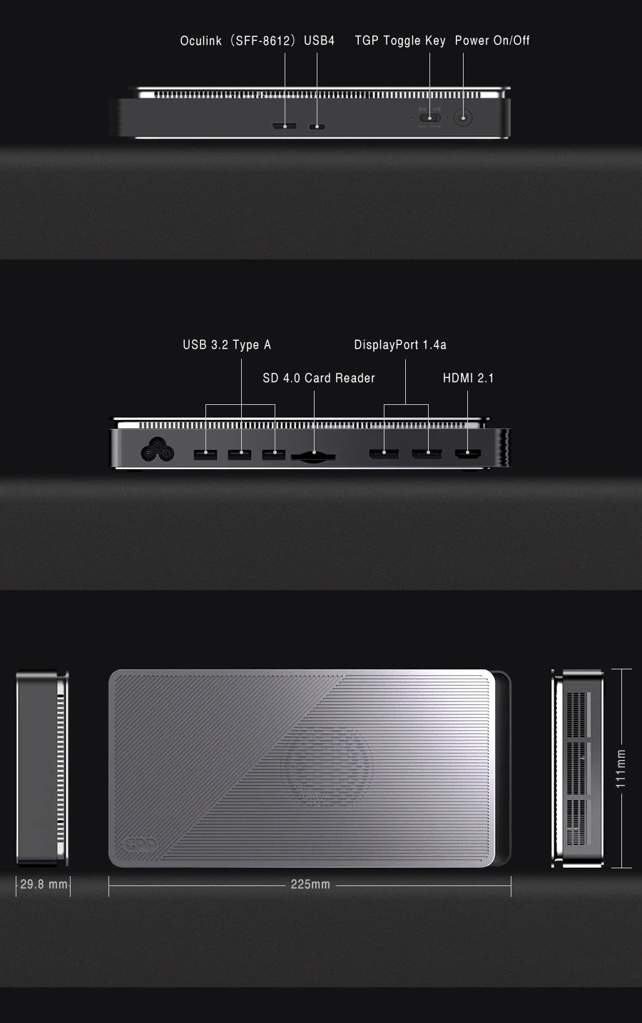 2025 Latest GPD G1 Graphics Card Expansion Dock USB 3.2 Type A SD 4.0 HDMI Compatible SD 4.0 Card Reader DisplayPort 1.4a