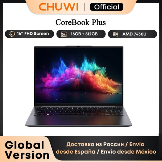 CHUWI CoreBook Plus Laptop 16inch FHD Screen R5-7430U 6 Cores Gaming Laptop 16GB RAM 512GB SSD Metal Body Notebook With Cooler
